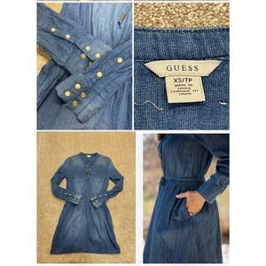 Guess womens denim dress romper sz Xsmall tp stretch pearl button western